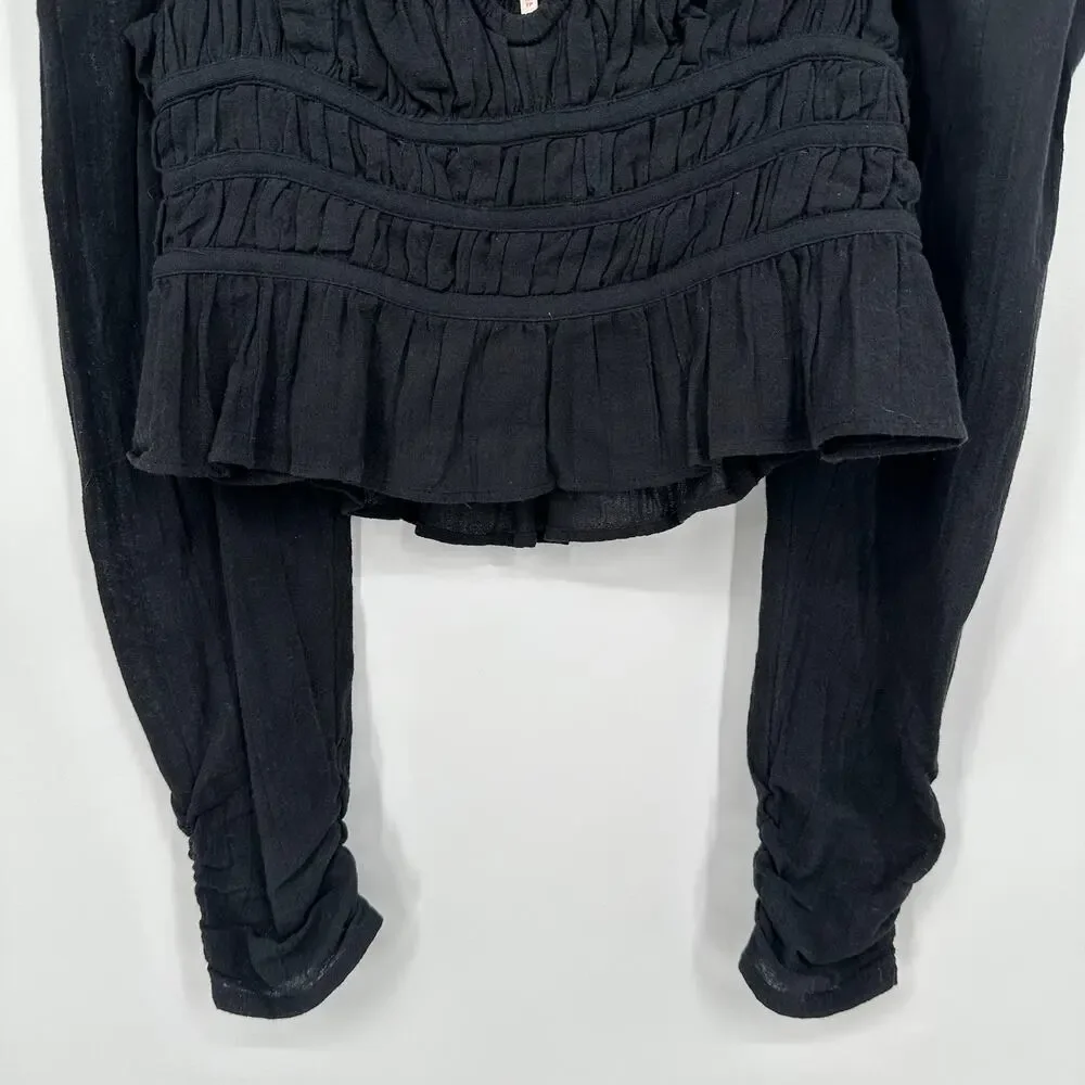 Free People Chloe Top Sweetheart Ruffle Smocked Puff Sleeve Blouse NWT